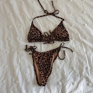 Leopard Print Tie-Side Bikini Set